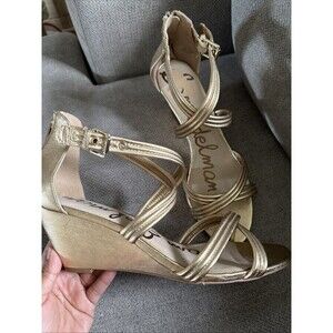 Sam Edelman Sloan Gold Criss Cross Wedge Sandal Open Toe Size 11 NWOB read desc!